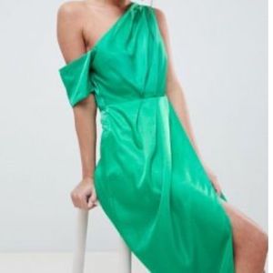 Green one shoulder satin like dress